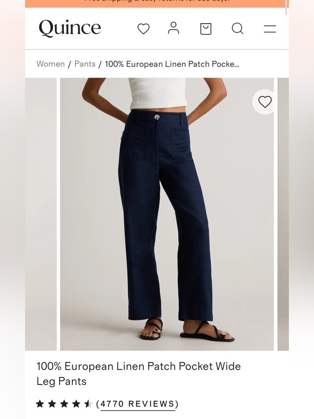 Quince 100% European Linen Wide-Leg Patch Pocket Pants - Navy